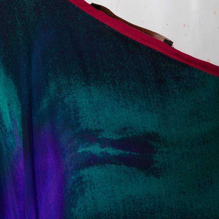 Pre Owned Roberto Cavalli Multicolored Printed Silk Draped One-Shoulder Midi Dress M
