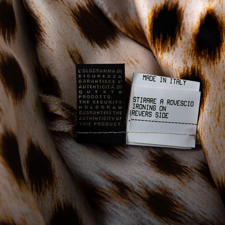 Pre Owned Roberto Cavalli Brown Animal Printed Silk Satin Halter Neck Dress M
