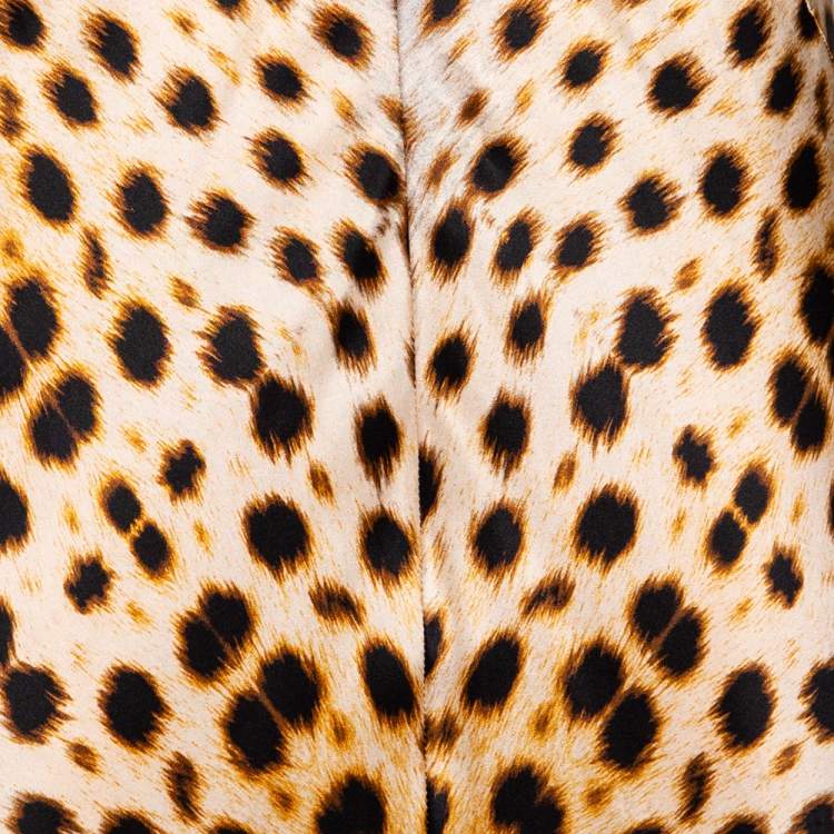 Pre Owned Roberto Cavalli Brown Animal Printed Silk Satin Halter Neck Dress M