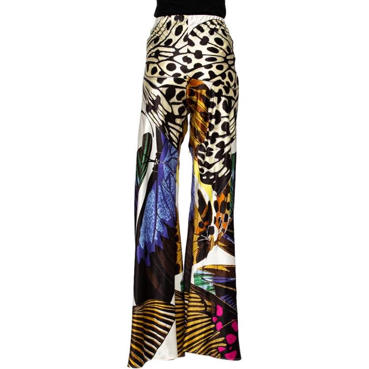 Pre Owned Roberto Cavalli Multicolored Butterfly Print Silk Palazzo Pants L