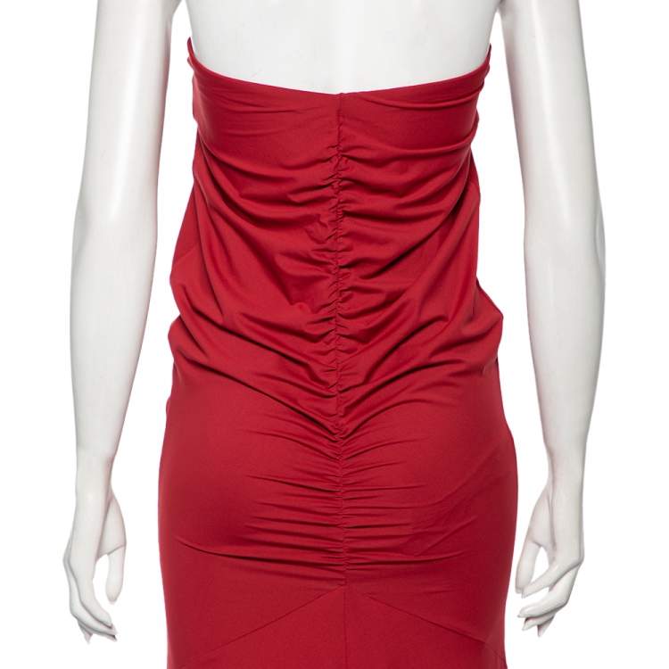 Roberto Cavalli Red Ruched Knit Mermaid Maxi Dress L