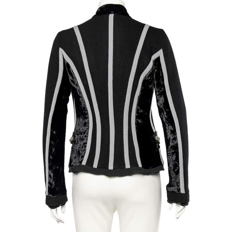 Pre Owned Roberto Cavalli Black Wool Contrast Trimmed Embellished Detailed Jacket S