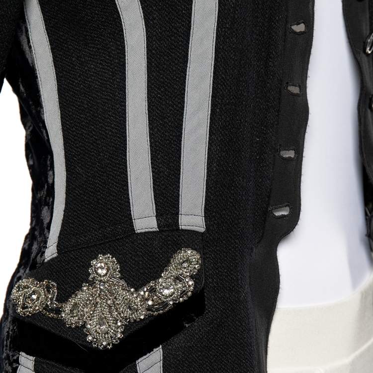 Pre Owned Roberto Cavalli Black Wool Contrast Trimmed Embellished Detailed Jacket S