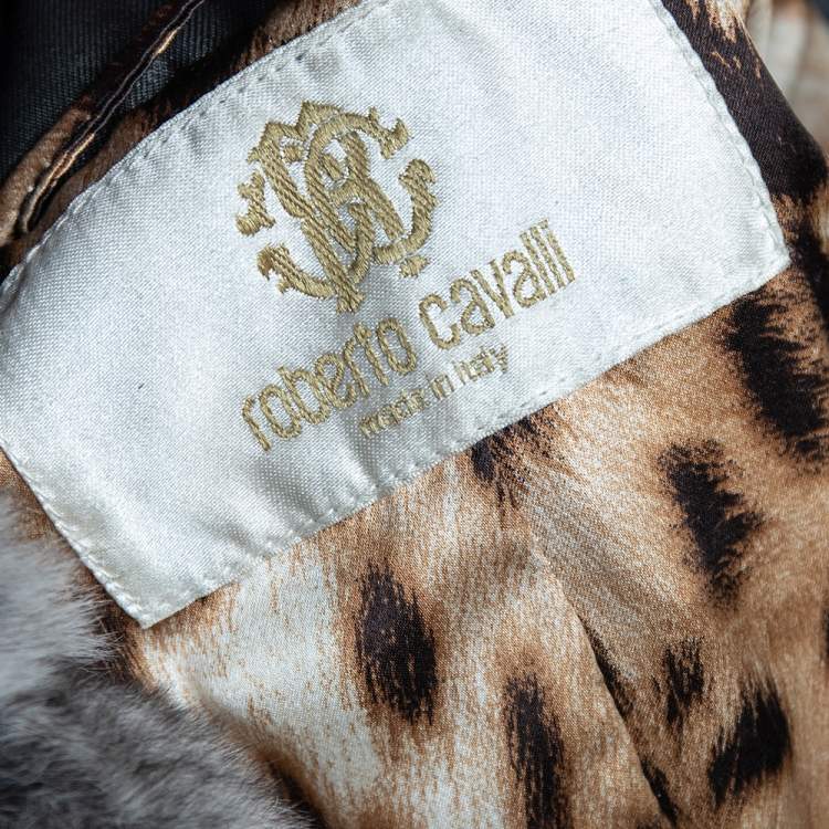 Pre Owned Roberto Cavalli Black Silk Fur Collar Detail Quilted Jacket S