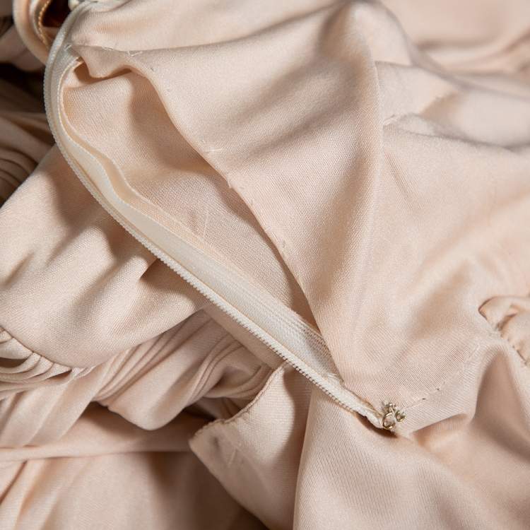 Pre Owned Roberto Cavalli Beige Knit Plisse Detail Sleeveless Belted Maxi Dress S