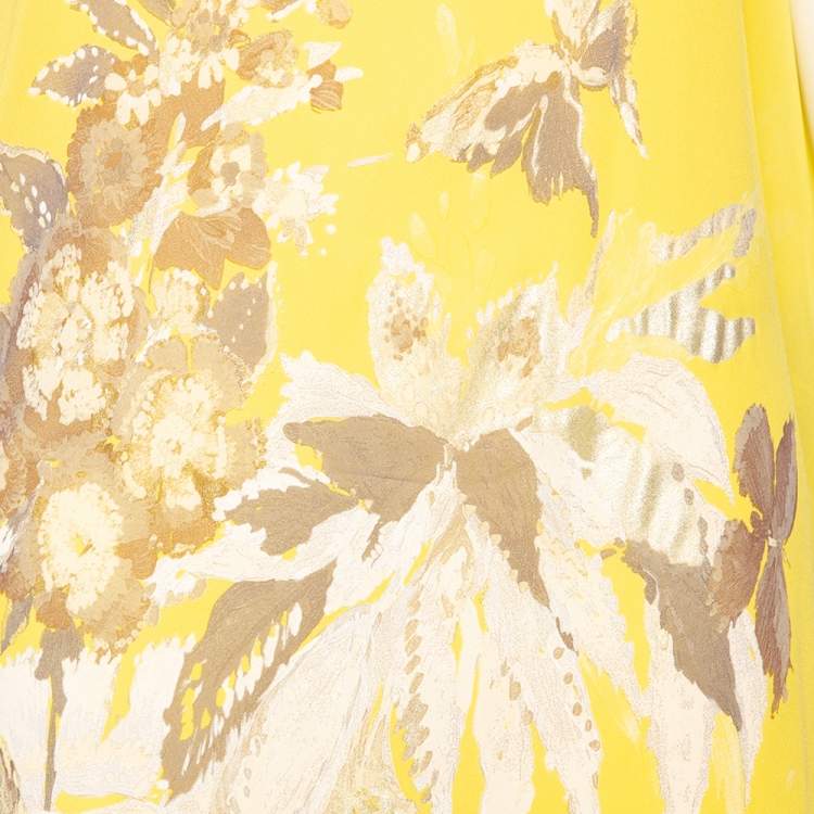 مملوكة مسبقًا Roberto Cavalli Yellow Printed Silk Chiffon One Shoulder Toga Cape Dress M
