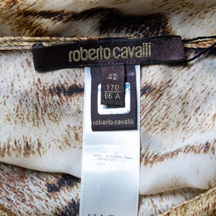 Pre Owned Roberto Cavalli Beige Eagle Animal Print Silk Belted Kaftan Top M