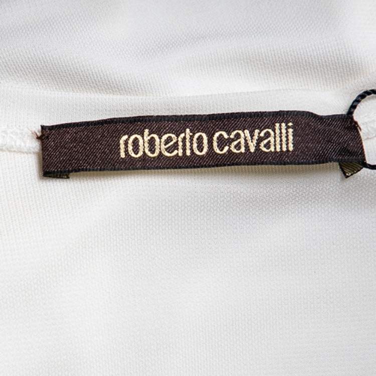 Pre Owned Roberto Cavalli White Jersey Lace Puff Sleeve T-Shirt M