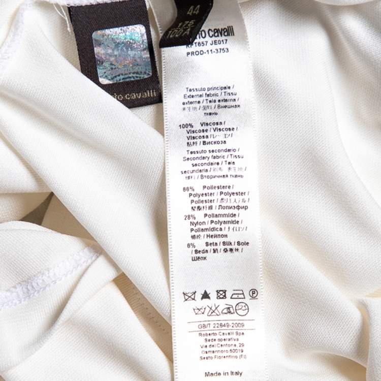 Pre Owned Roberto Cavalli White Jersey Lace Puff Sleeve T-Shirt M