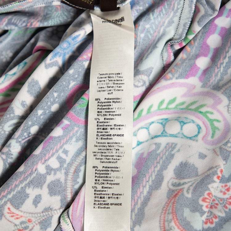 Pre Owned Roberto Cavalli Black Printed Jersey Plunge Neck Maxi Dress M