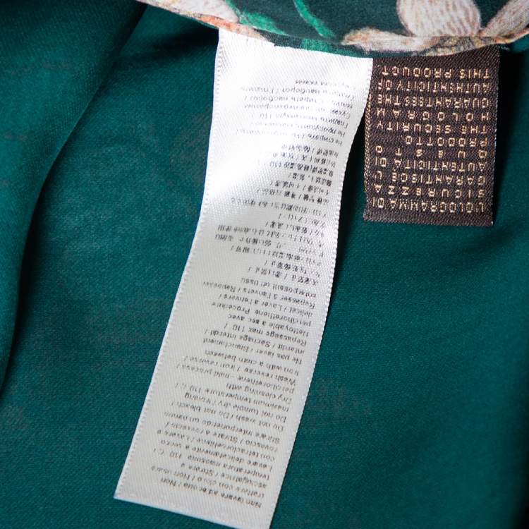 Pre Owned Roberto Cavalli Dark Green Floral Printed Chiffon Pleated Detail Blouse L