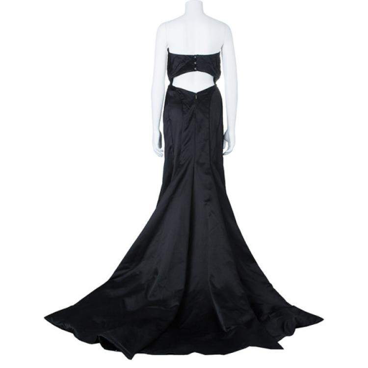 Pre Owned Roberto Cavalli Black Silk Evening Gown M
