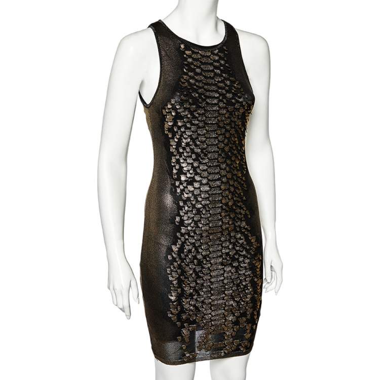 Pre Owned Roberto Cavalli Gold Knit Scale Detail Sleeveless Dress S