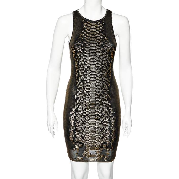Pre Owned Roberto Cavalli Gold Knit Scale Detail Sleeveless Dress S