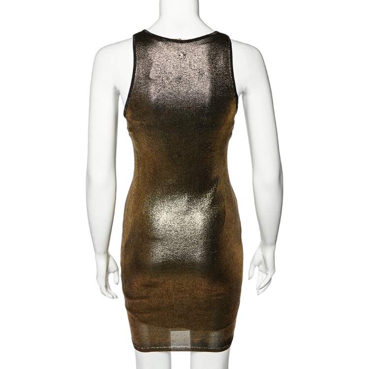 Pre Owned Roberto Cavalli Gold Knit Scale Detail Sleeveless Dress S