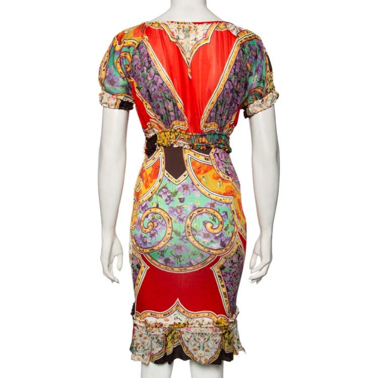 مملوكة مسبقًا Roberto Cavalli Multicolor Printed Silk & Jersey Dress S