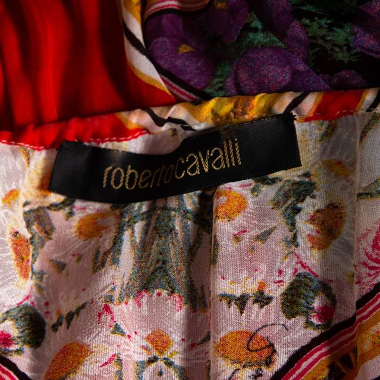مملوكة مسبقًا Roberto Cavalli Multicolor Printed Silk & Jersey Dress S
