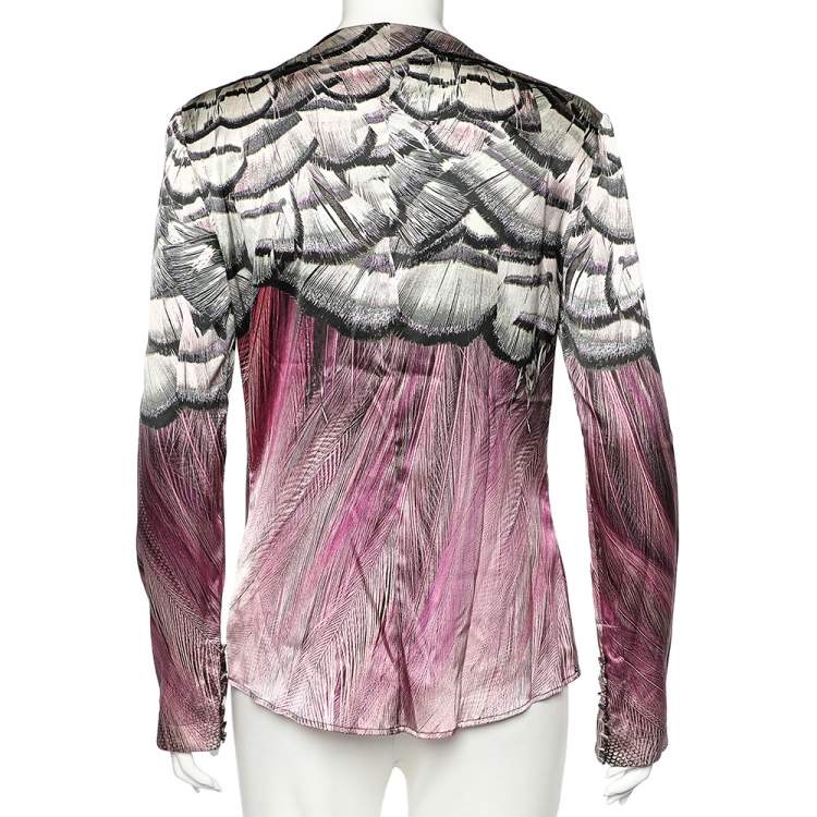 Pre Owned Roberto Cavalli Multicolor Printed Silk Tie Up Detail Top L