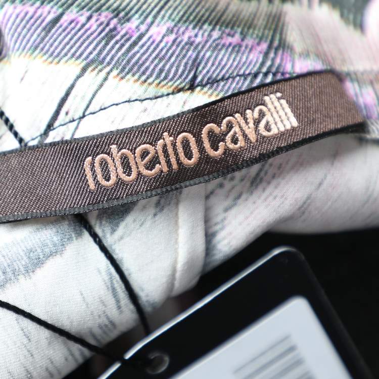 Pre Owned Roberto Cavalli Multicolor Printed Silk Tie Up Detail Top L