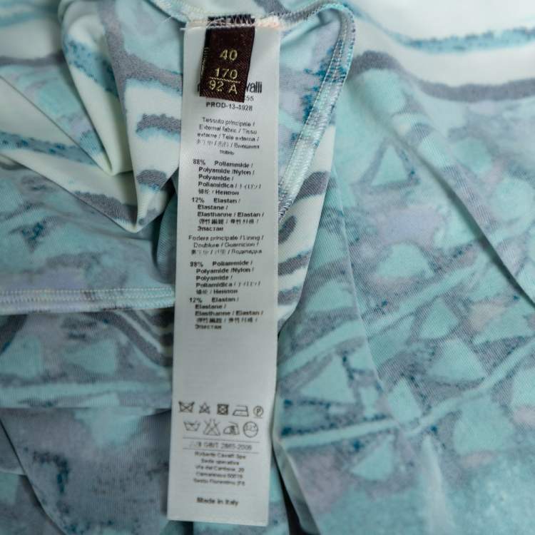 Pre Owned Roberto Cavalli Blue Printed Jersey Gathered Detail Maxi Dress S