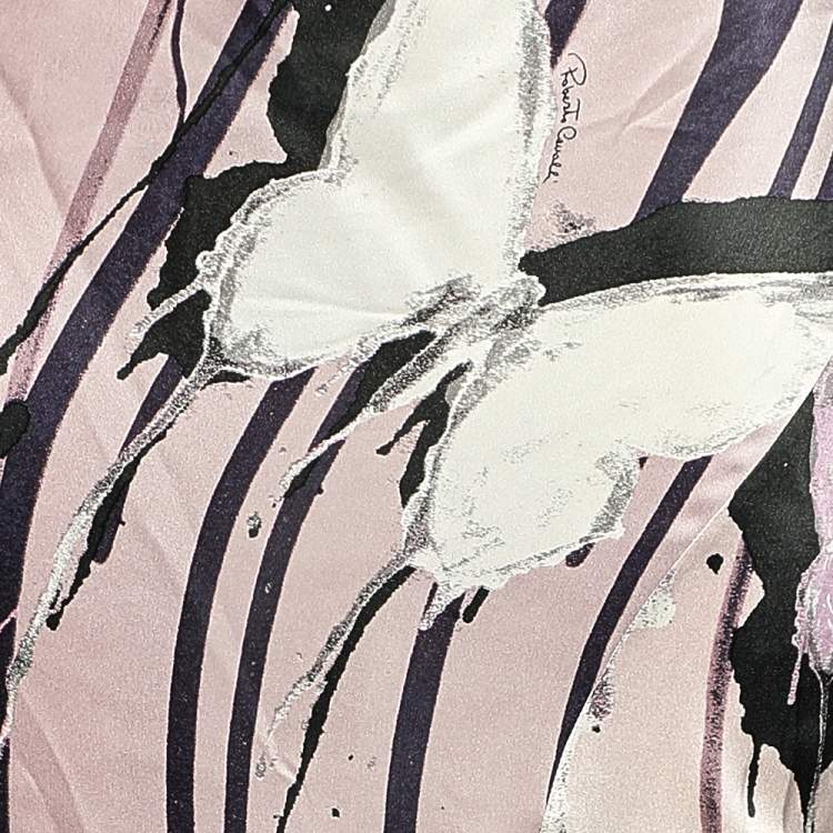 Pre Owned Roberto Cavalli Pale Pink Butterfly Print Silk Maxi Skirt S