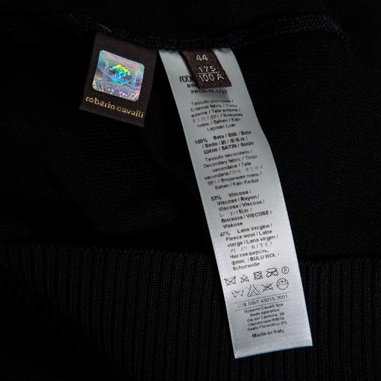Pre Owned Roberto Cavalli Black Knit Contrast Trim Top M