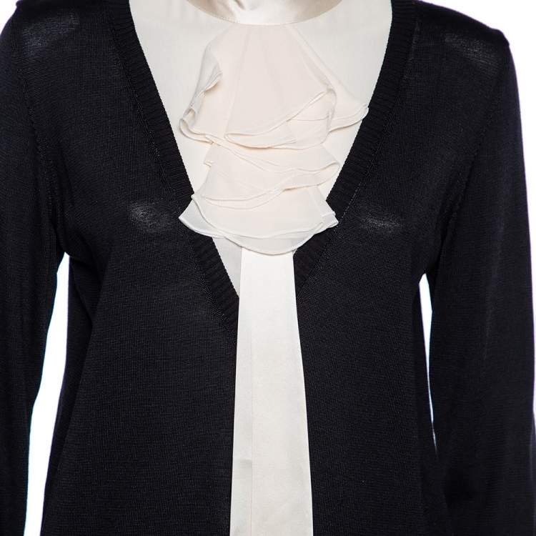 Pre Owned Roberto Cavalli Black Knit Contrast Trim Top M