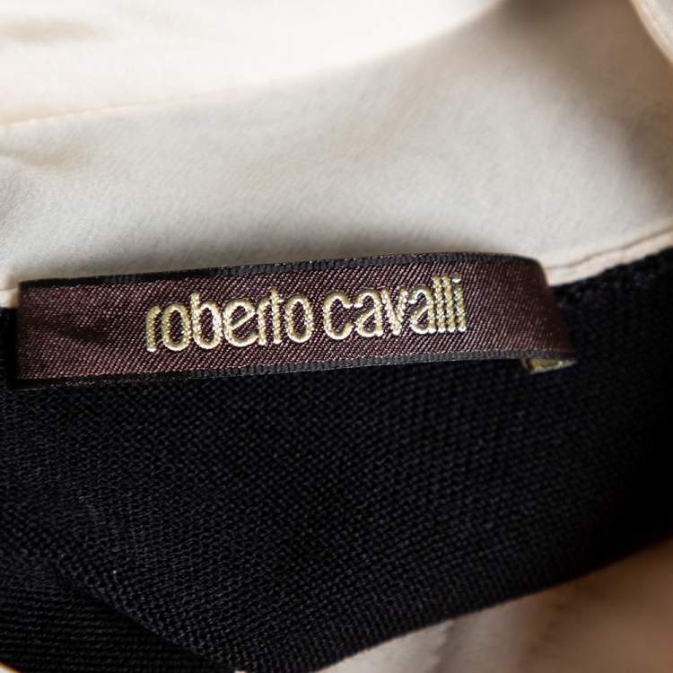 Pre Owned Roberto Cavalli Black Knit Contrast Trim Top M
