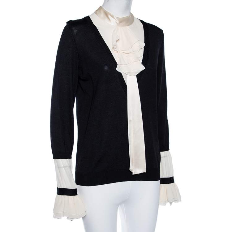 Pre Owned Roberto Cavalli Black Knit Contrast Trim Top M