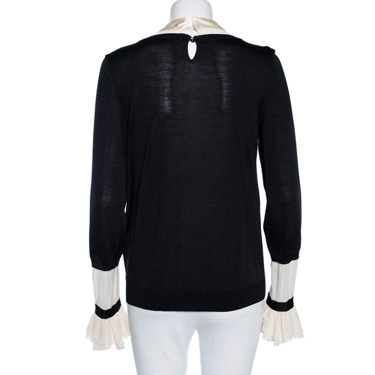 Pre Owned Roberto Cavalli Black Knit Contrast Trim Top M