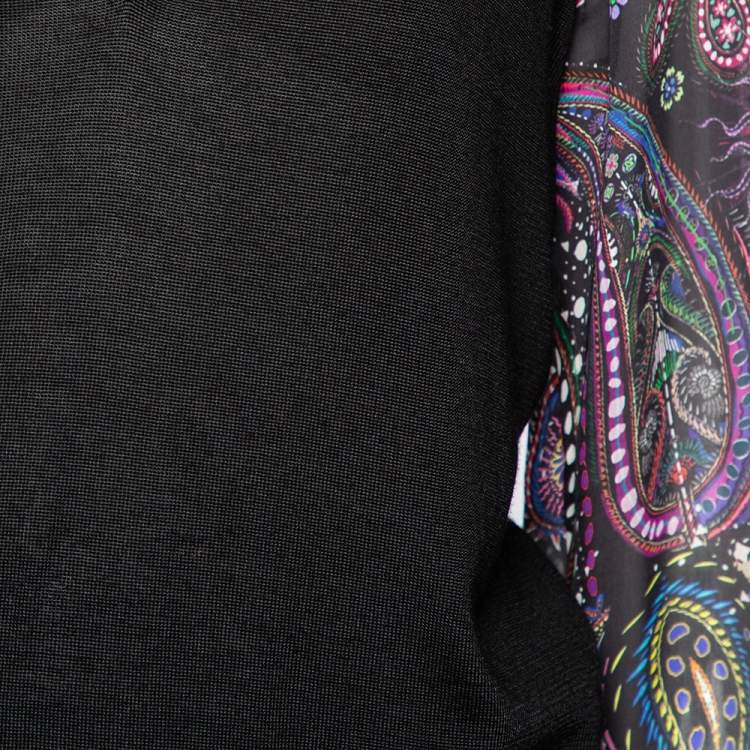 مملوكة مسبقًا Roberto Cavalli Black Knit & Silk Inset V-Neck Top L