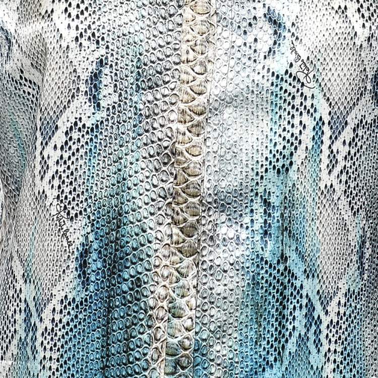 Pre Owned Roberto Cavalli Blue Animal Printed Silk Satin Shirt L 