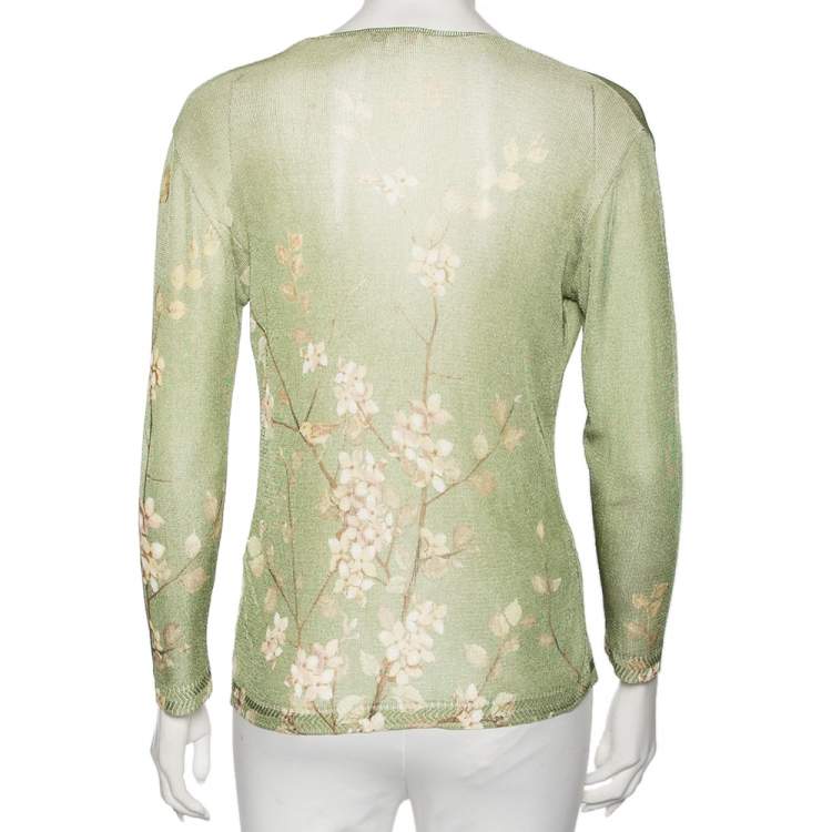 Pre Owned Roberto Cavalli Green Floral Printed Knit Button Front Cardigan L