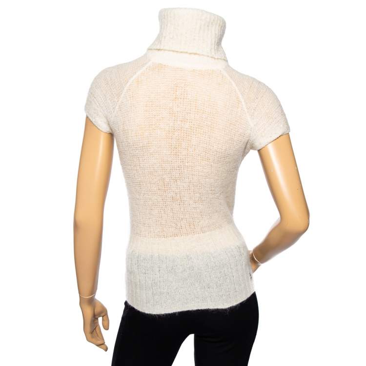 Pre Owned Roberto Cavalli Cream Sequin Embellished Wool Turtle Neck Sweater S