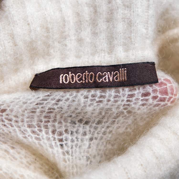 Pre Owned Roberto Cavalli Cream Sequin Embellished Wool Turtle Neck Sweater S