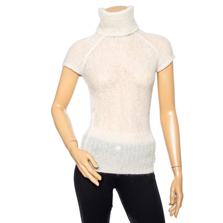 Pre Owned Roberto Cavalli Cream Sequin Embellished Wool Turtle Neck Sweater S