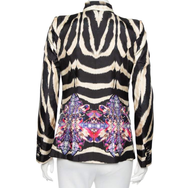 Pre Owned Roberto Cavalli Multicolored Printed Silk Single Breasted Blazer S