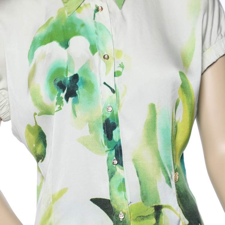Pre Owned Roberto Cavalli Multicolor Printed Silk Satin Shirt L
