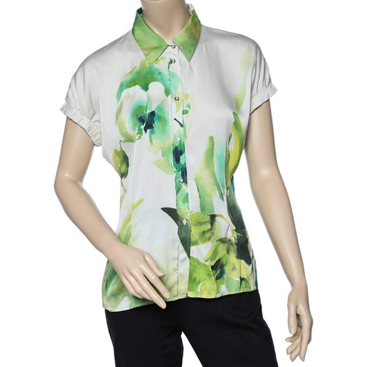 Pre Owned Roberto Cavalli Multicolor Printed Silk Satin Shirt L