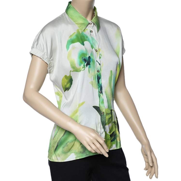 Pre Owned Roberto Cavalli Multicolor Printed Silk Satin Shirt L