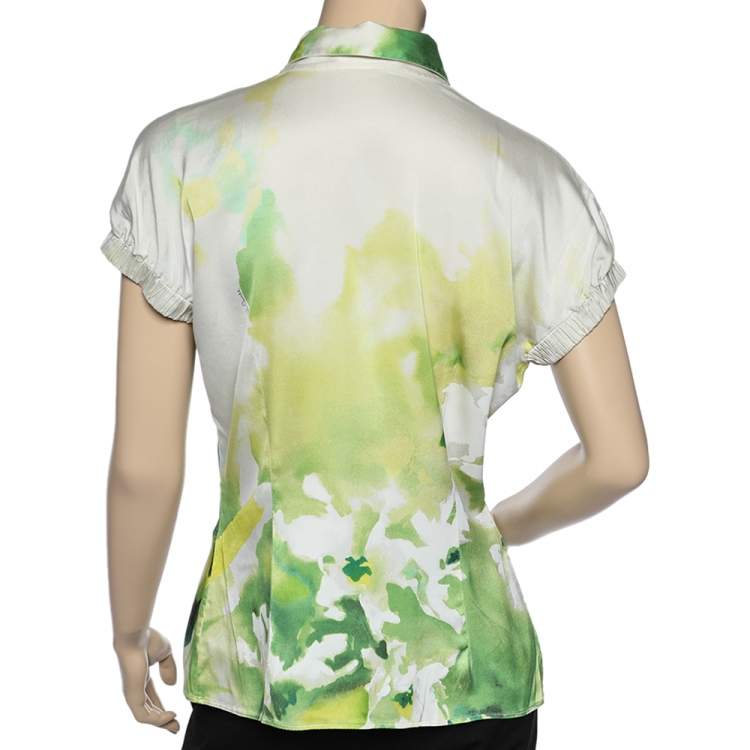 Pre Owned Roberto Cavalli Multicolor Printed Silk Satin Shirt L