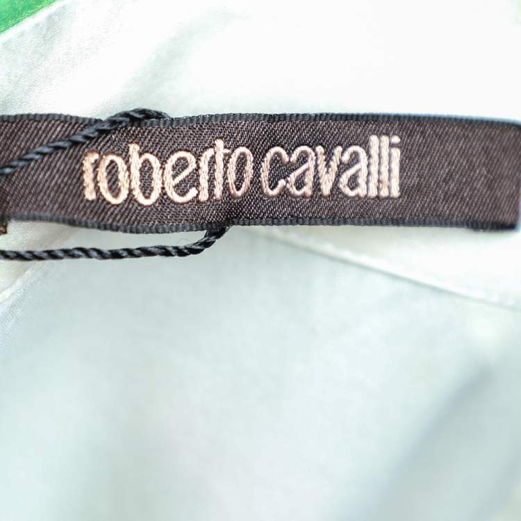 Pre Owned Roberto Cavalli Multicolor Printed Silk Satin Shirt L