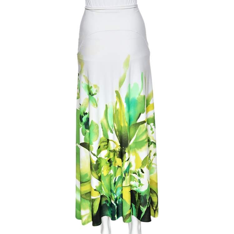 Pre Owned Roberto Cavalli Multicolored Printed Jersey Midi Skirt L