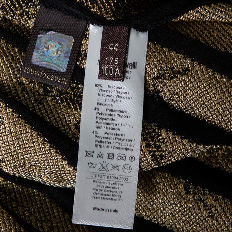 Pre Owned Roberto Cavalli Black & Gold Lurex Knit Chain Detailed Pleated Mini Skirt M