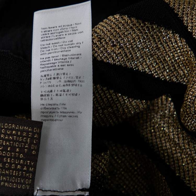Pre Owned Roberto Cavalli Black & Gold Lurex Knit Chain Detailed Pleated Mini Skirt M