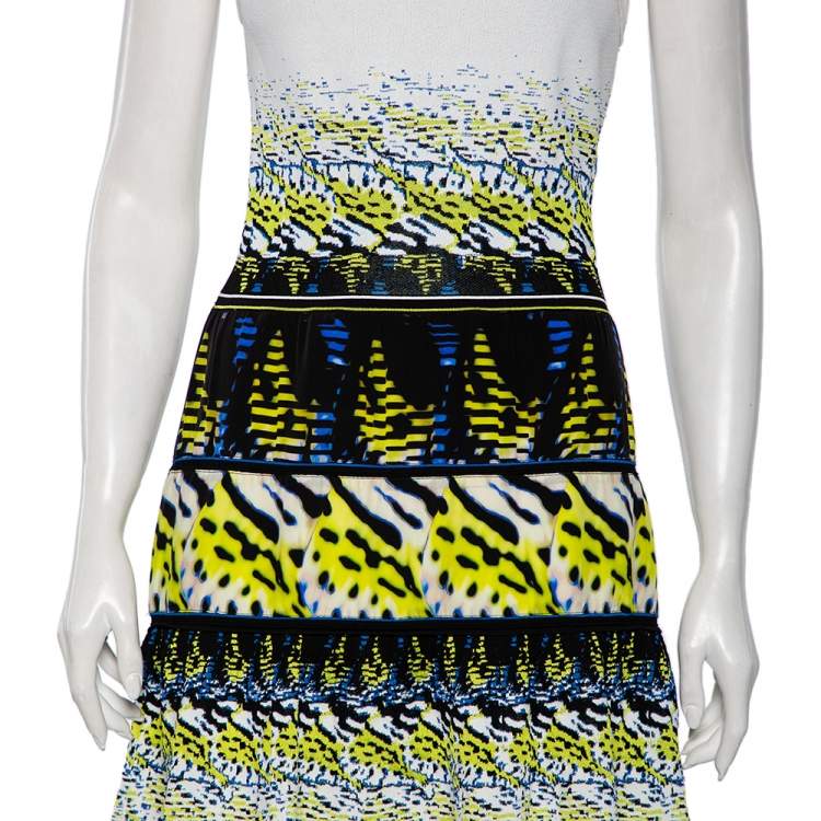 Pre Owned Roberto Cavalli Multicolored Jacquard Silk & Mesh Inset Sleeveless Dress M