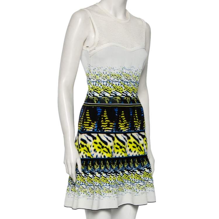 Pre Owned Roberto Cavalli Multicolored Jacquard Silk & Mesh Inset Sleeveless Dress M