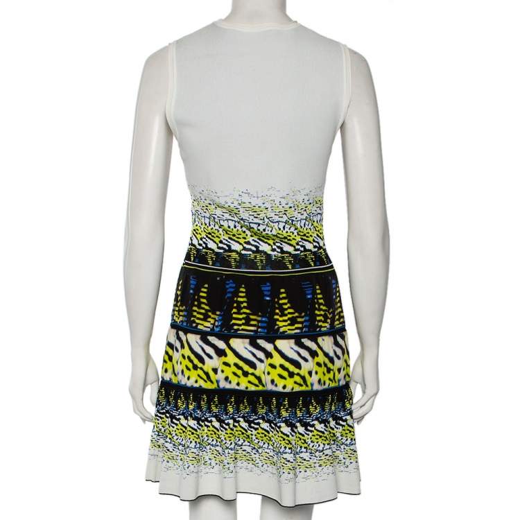 Pre Owned Roberto Cavalli Multicolored Jacquard Silk & Mesh Inset Sleeveless Dress M