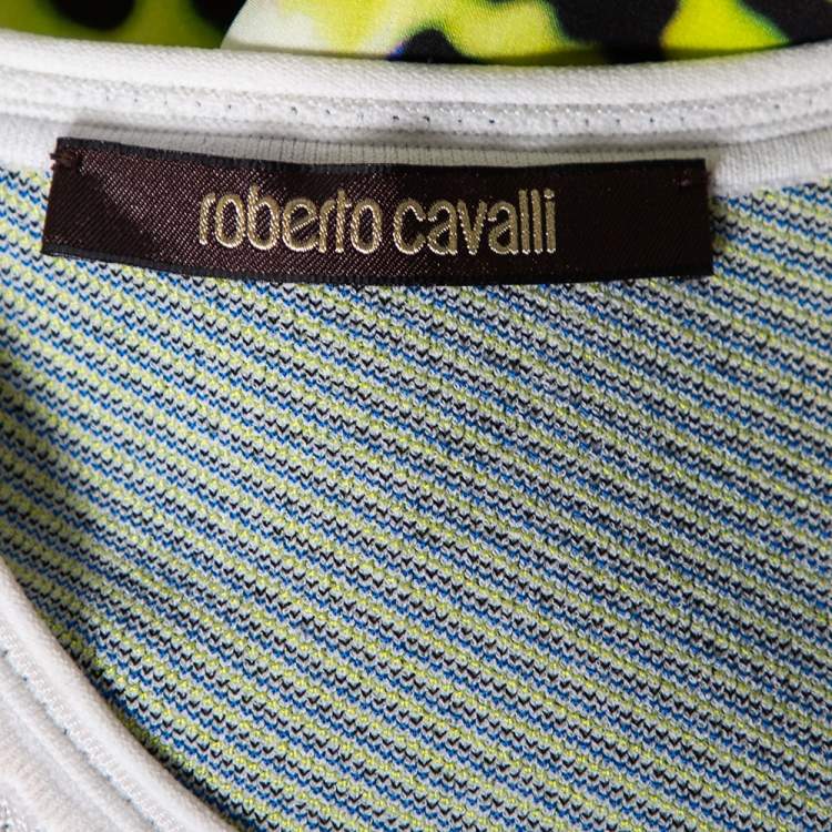 Pre Owned Roberto Cavalli Multicolored Jacquard Silk & Mesh Inset Sleeveless Dress M