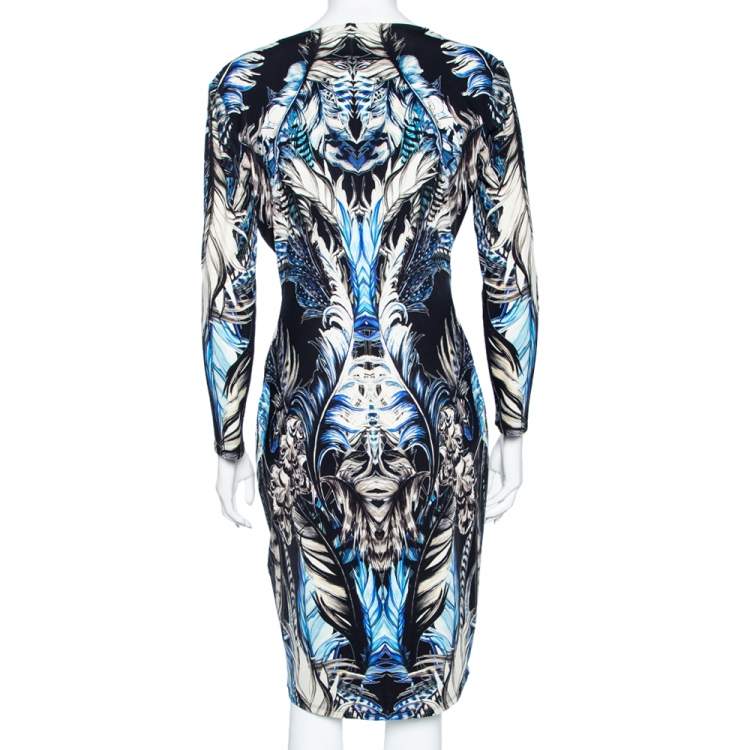 Pre Owned Roberto Cavalli Multicolored Printed Jersey & Lace Inset Detailed Dress L